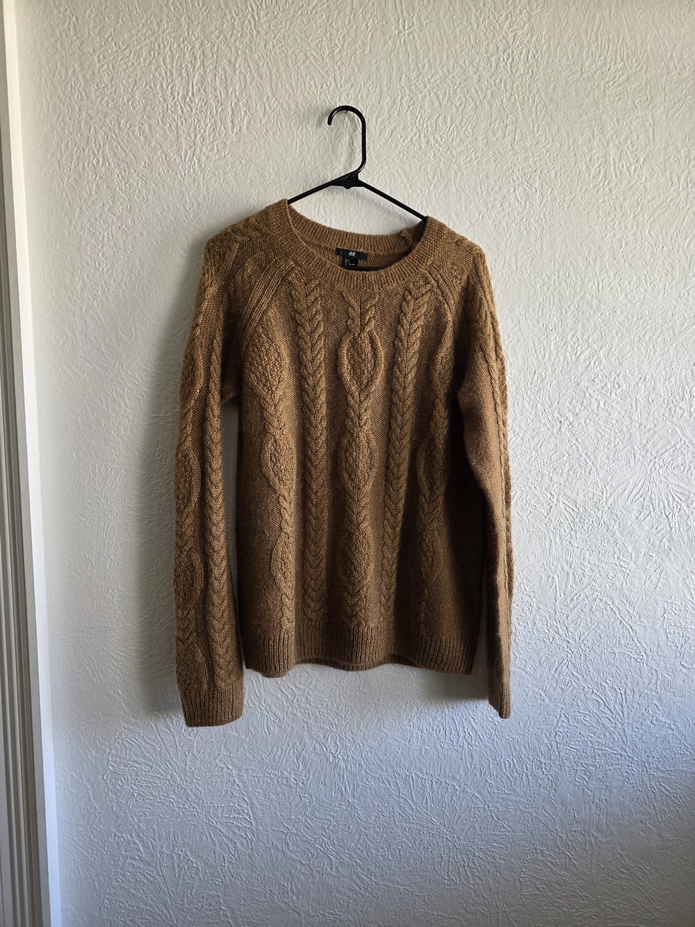 H&M Camel Cable-Knit Crewneck Sweater